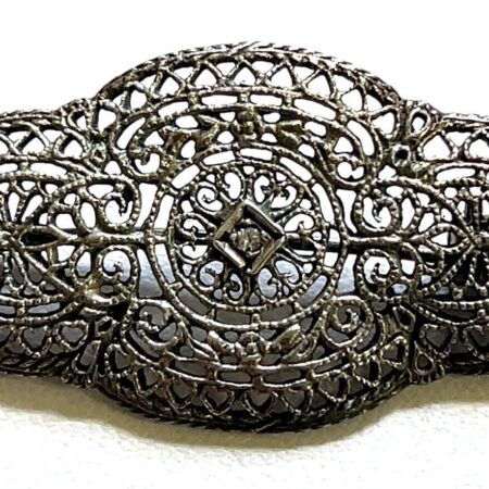 Vintage Sterling Silver Filigree & Rhinestone Brooch/Pin 4.3 Grams