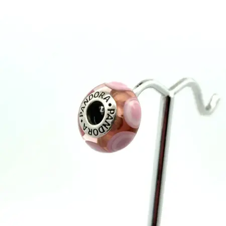 Pandora “ALE” .925 Sterling Silver Pink Murano Glass Bead Charm, 3.4g