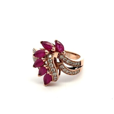 EFFY 14k Rose Gold Diamond & Ruby Swirl Cocktail Ring Size: 7.25
