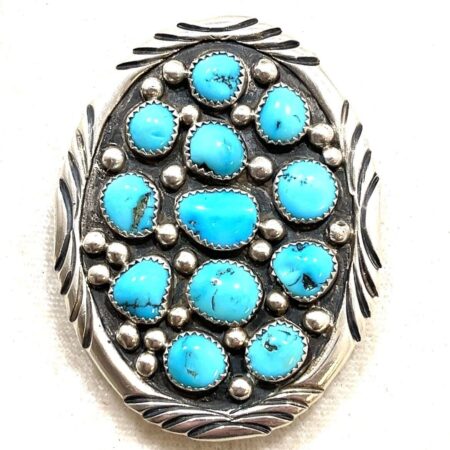 Vintage Large Sterling Silver and Turquoise Bolo Slide