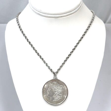 1921 Morgan Silver Dollar Pendant 24” 925 Sterling Silver Chain Neckace 43.5g