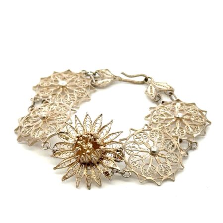 Antique 7.5” .925 Sterling Silver Filigree Panel Bracelet, 16.7g