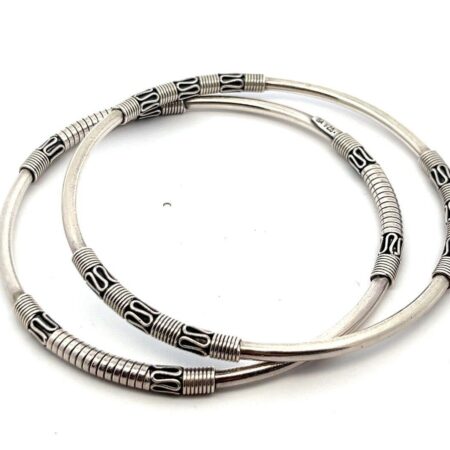Set of 2 Vintage 925 Sterling Silver BA Suarti Bali Bangle Bracelets 21.4g