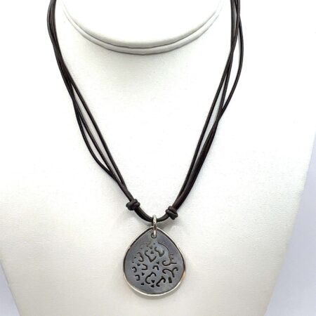 Silpada Carved Mother Of Pearl Leather Cord Sterling 16+2" Necklace #N1446