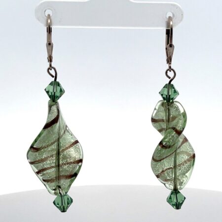 Murano Glass & Green Faceted Crystal Sterling Silver Earrings 9.4 Grams