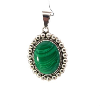 Vintage Large Sterling Silver Malachite Pendant