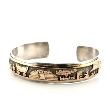 6.5” Leander Nezzie 925 Sterling Silver & 12k Gold Storyteller Cuff Bracelet 29g