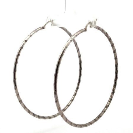 925 Sterling Silver Large Hoop Etched Earrings 8.1g