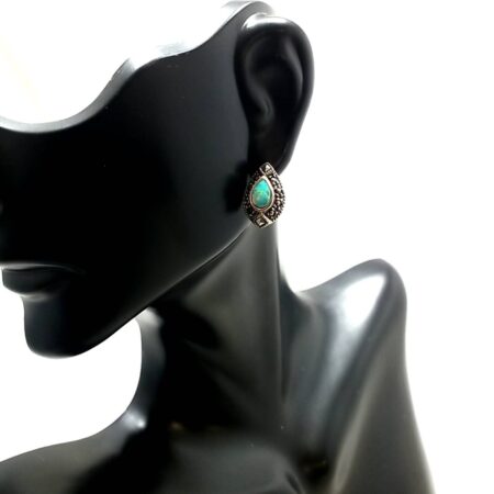 CW Marsala Sterling Silver Fire Opal and Marcasite Stud Earrings 2.9 Grams