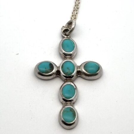 ATI Mexico, Sterling Silver Turquoise Inlay Pendant on 18" Sterling Chain - 3.9g