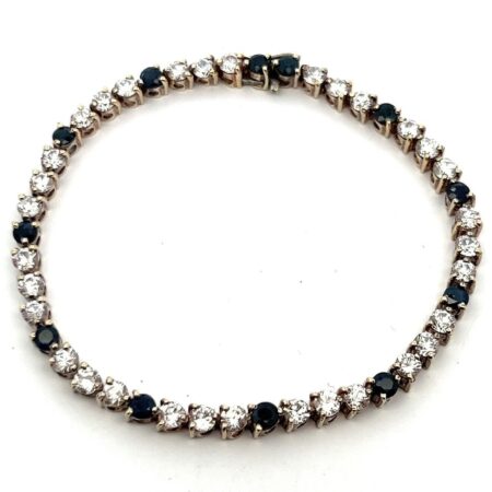 7” 925 Sterling Silver Gold Vermeil Sapphire & CZ Tennis Bracelet 10.0g