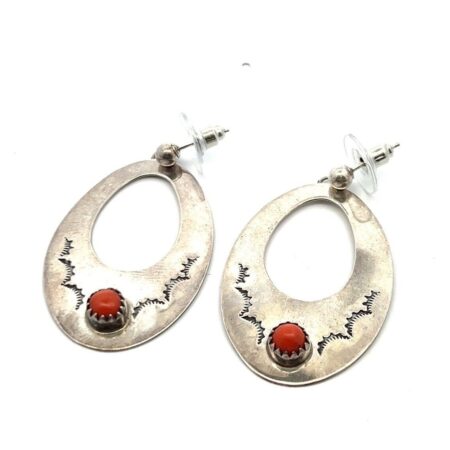 Red Coral 925 Sterling Silver Oval Dangle Earrings 5.4g