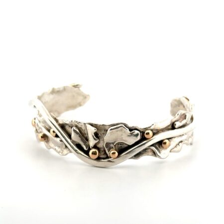 6.5” Heavy Textured Wave Cuff Bracelet 925 Sterling Silver & 14k Accents 22.7g