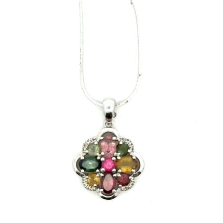 16” Chuck Clemency 925 Sterling Silver Floral Multi Gem Stone Necklace, 5.7g