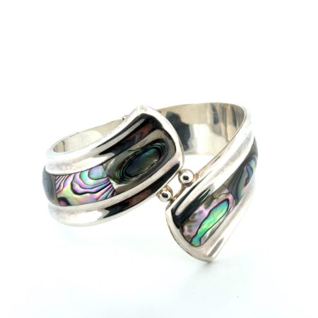 7” Large 925 Sterling Silver Abalone Hinged Bangle Bracelet 61.2g