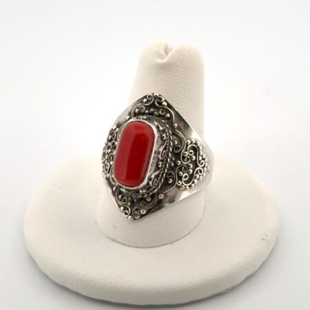 Size: 9.5 Red Coral 925 Sterling Silver Ring 9.4g