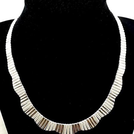 Unique 925 Sterling Silver Bib 16" Necklace 10.83mm At Widest 24.7 Grams