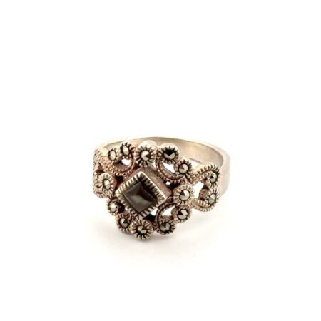 Size: 8 Abalone & Marcasite 925 Sterling Silver Ring 5.5g