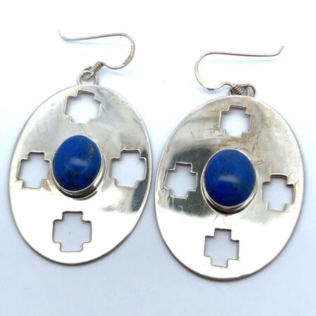 925 Sterling Silver Lapis Lazuli Dangle Earrings - Native American 13.1g