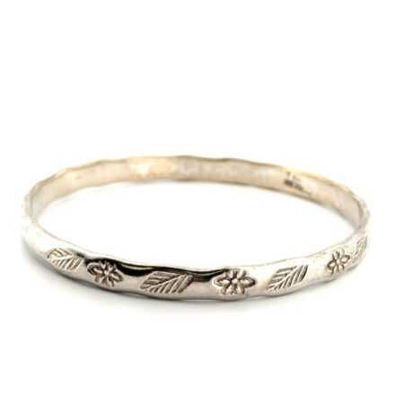 8” Taxco Mexico 925 Sterling Silver Floral Pattern Bangle Bracelet 21.6g