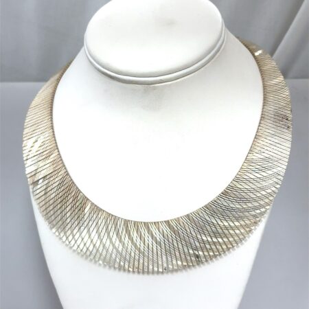 16” KA #1772 Italy 925 Sterling Silver Textured Choker Fan Necklace 44.8g