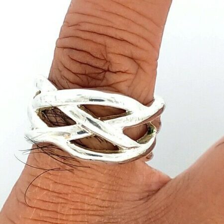 925 Sterling Silver Retro Woven Wide Cigar Band Ring 10.7 Grams Size- 10 1/2
