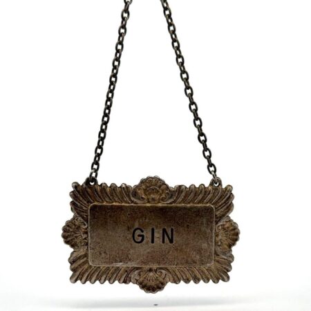 .925 Sterling Silver, Vintage Gin Decanter Tag, Made in England - 15.6 grams