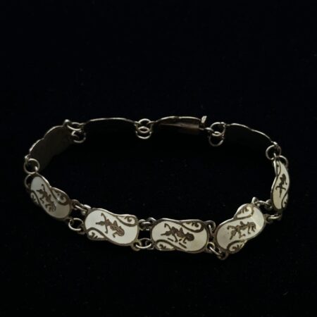 6.25” Antique Siam 925 Sterling Silver White Enamel Niello Dancers Bracelet 7.1g