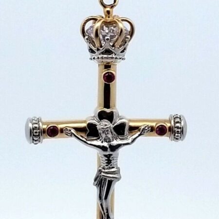 14K Yellow/White Gold Jesus Crucifix Cross Pendant with Rubies & CZ 9.2 Grams