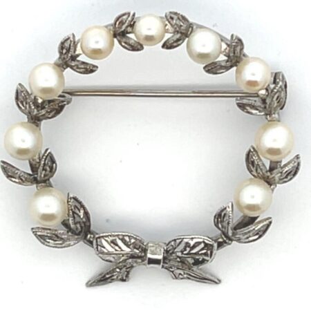 Sterling Silver Vintage Pearl Wreath Brooch/Pin with Bow 4.8 Grams