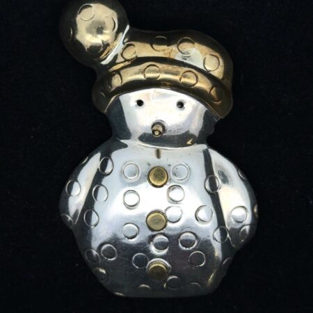 .925 Sterling Silver & Brass Snowman Pin, 16.8g