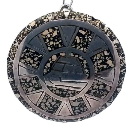 Vintage Sterling Silver Inlay Chipped Turquoise Pendant, Pin 15.8 Grams