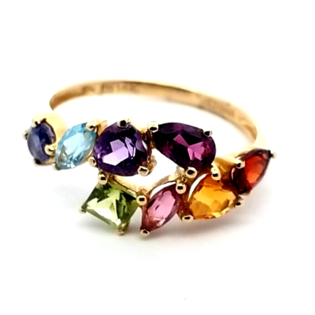 14k Gold Multi-Stone Scatter Bypass Ring, Size 6 - 2.0 grams