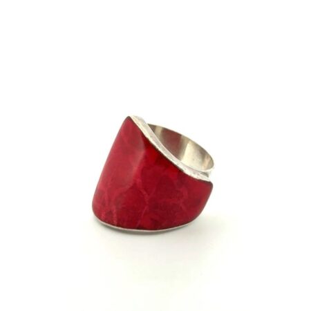 Red Enamel 925 Sterling Silver Ring Size: 8