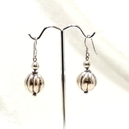 Vintage Sterling Silver Fluted Bauble Drop Earrings, 4.6 Grams