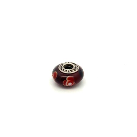 Pandora 925 Sterling Silver Retired Red Flower Murano Glass Bead Charm, 3.7g