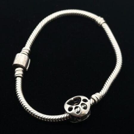 Pandora 925 Sterling Silver Moments Snake Bracelet w/Paw Print Charm 6.75” 13.1g
