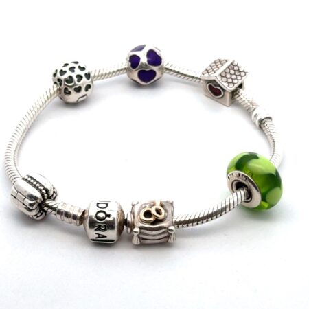 Pandora ALE 7.5” 925 Sterling Silver Bracelet w/6 Pandora Charms, 36.5g