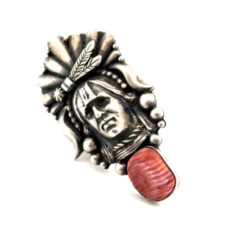 Size: 8 Robert Shakey 925 Sterling Silver Navajo Chief Spiny Oyster Ring 35.9g