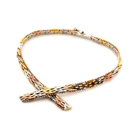 7” Italy 925 Sterling Silver Tri-Color Mesh Link Crossover Bracelet 13g