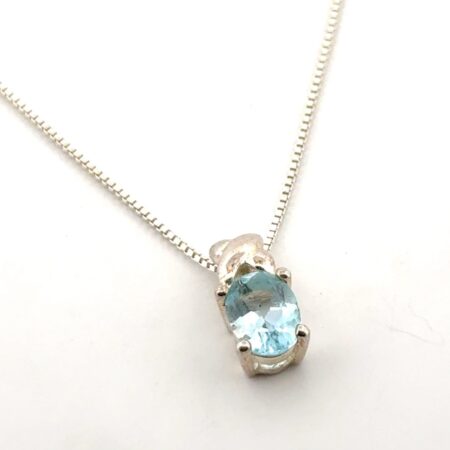 18” Oval Blue Topaz 925 Sterling Silver Pendant Box Chain Necklace 3.2g