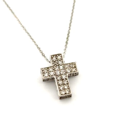 18” Cubic Zirconia 925 Sterling Silver Cross Pendant Necklace 4.1g