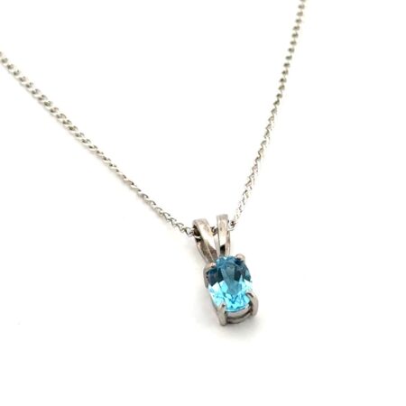 18” Blue Topaz Pendant 925 Sterling Silver Cable Chain Necklace 2.2g