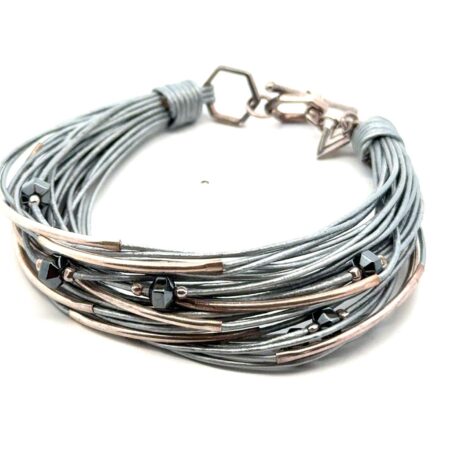 8” Silpada Sterling Silver Clasp Gray Leather Strand Bracelet K932D, 10.6g