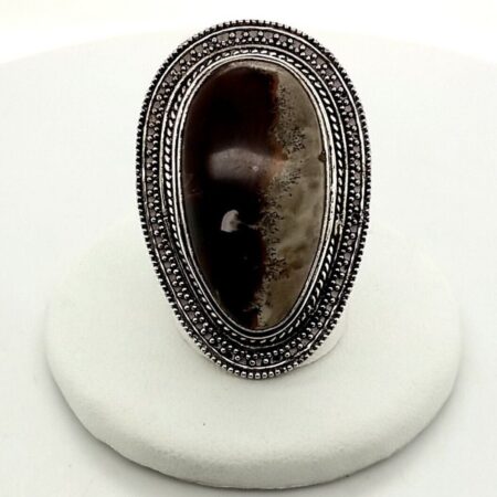 925 Sterling Silver Dendritic Agate Oval Ring, 12.5 Grams, Size 8