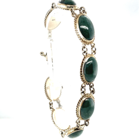 Vintage Oval Malachite and 925 Sterling Silver Bracelet - 8 Inch, 20.9 grams