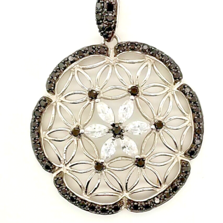 Ross Simons .925 Silver With Black & White CZ's Flower Shaped Pendant, 9.6 Grams