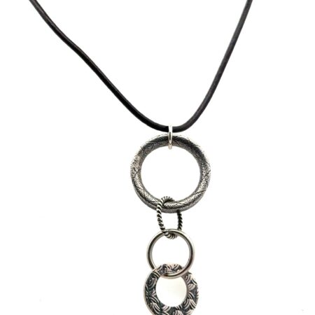 16” Vtg. Silpada Sterling Silver Ring Pendant On Brown Leather Cord #N1821, 9.8g