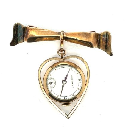 Meridian 10K RGP Nurse's Bubble Watch Pin - In Working Order