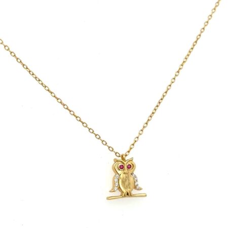 18”-20” 18k Gold Plated 925 Sterling Silver Adj. Chain + Owl Red White CZ 2.3g